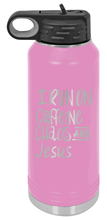 Caffeine Chaos and Jesus - 32oz Water Bottle Laser Engraved- Light Purple