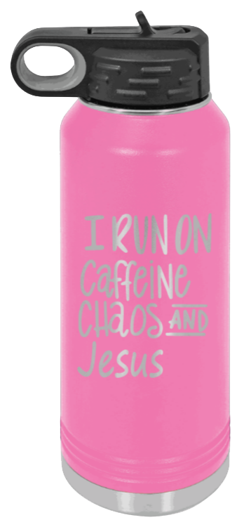 Caffeine Chaos and Jesus - 32oz Water Bottle Laser Engraved- Pink