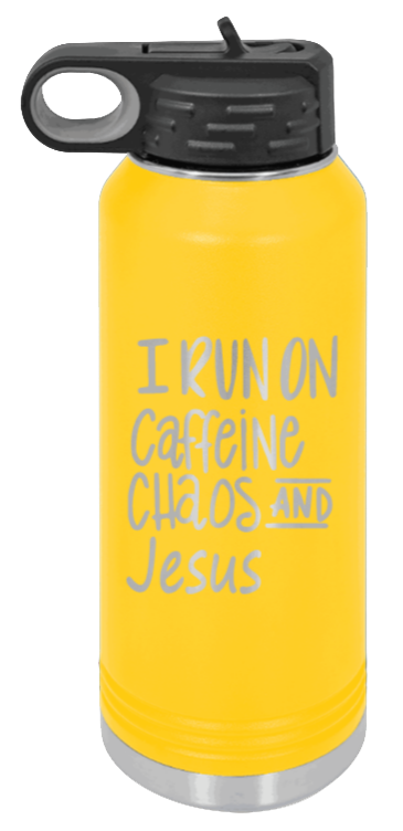 Caffeine Chaos and Jesus - 32oz Water Bottle Laser Engraved- Yellow
