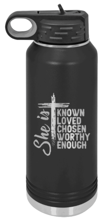 She Is - 32oz Water Bottle Laser Engraved- Black