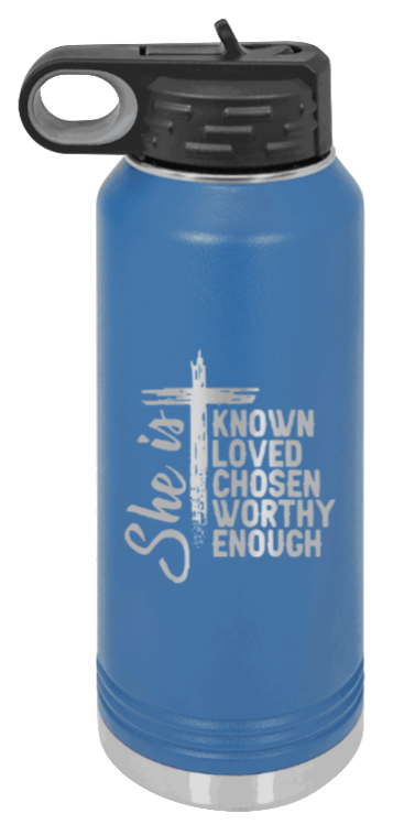 She Is - 32oz Water Bottle Laser Engraved- Royal Blue