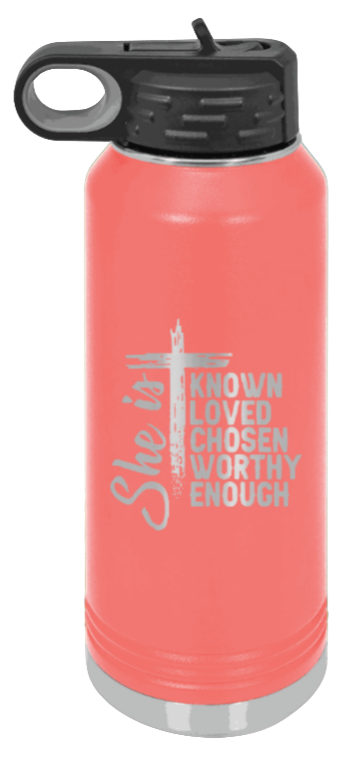 She Is - 32oz Water Bottle Laser Engraved- Coral