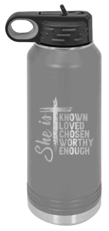 She Is - 32oz Water Bottle Laser Engraved- Dark Grey