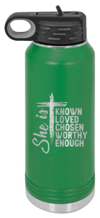 She Is - 32oz Water Bottle Laser Engraved- Green