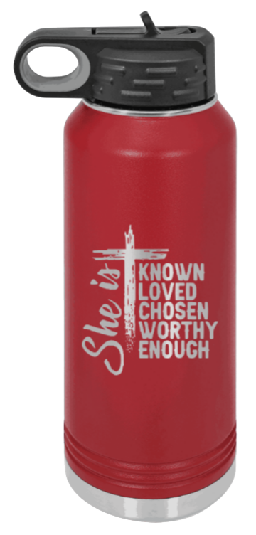 She Is - 32oz Water Bottle Laser Engraved- Maroon