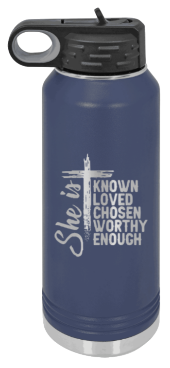 She Is - 32oz Water Bottle Laser Engraved- Navy