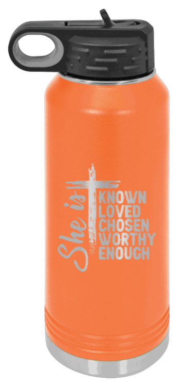 She Is - 32oz Water Bottle Laser Engraved- Orange