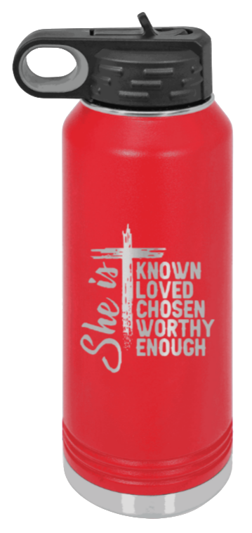 She Is - 32oz Water Bottle Laser Engraved- Red