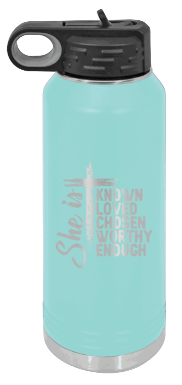 She Is - 32oz Water Bottle Laser Engraved- Teal