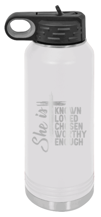 She Is - 32oz Water Bottle Laser Engraved- White