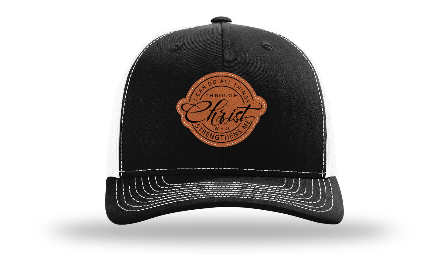 I Can Do All Things Philippians 4:13 Leather Patch Richardson 112 Hat-Black / White