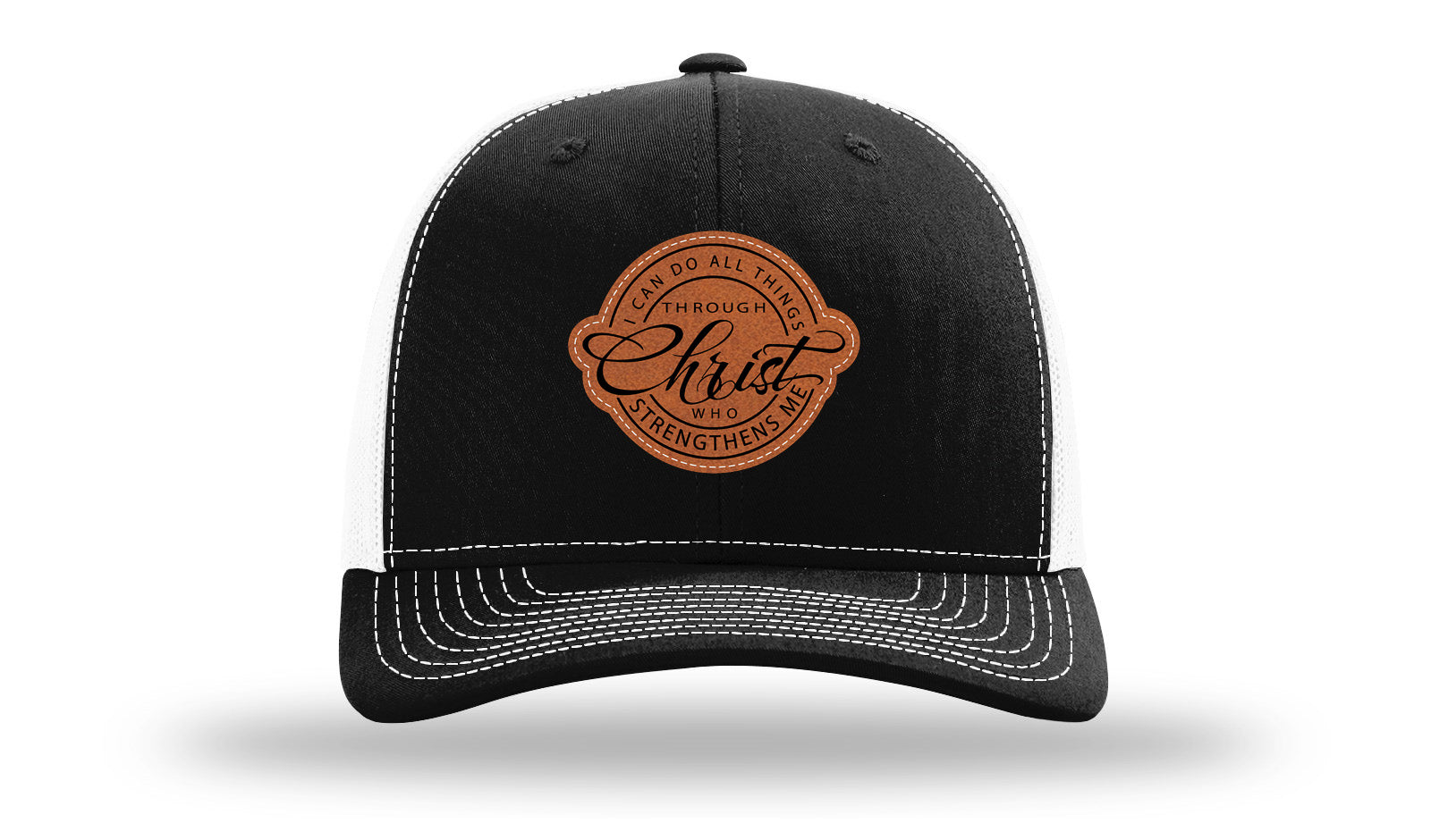 I Can Do All Things Philippians 4:13 Leather Patch Richardson 112 Hat-Black / White