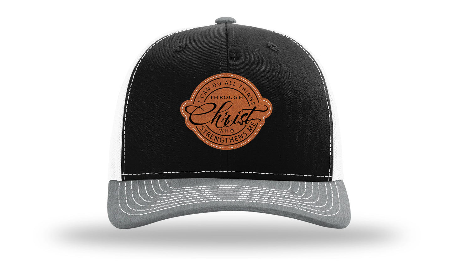 I Can Do All Things Philippians 4:13 Leather Patch Richardson 112 Hat-Black / White / Heather Grey