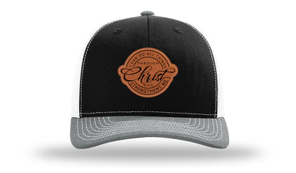 I Can Do All Things Philippians 4:13 Leather Patch Richardson 112 Hat-Black / White / Heather Grey