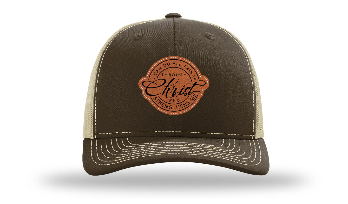 I Can Do All Things Philippians 4:13 Leather Patch Richardson 112 Hat-Brown / Khaki