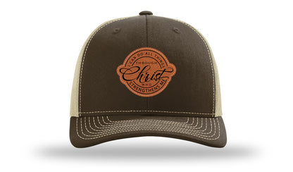 I Can Do All Things Philippians 4:13 Leather Patch Richardson 112 Hat-Brown / Khaki