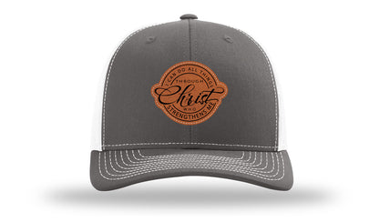 I Can Do All Things Philippians 4:13 Leather Patch Richardson 112 Hat-Charcoal / White