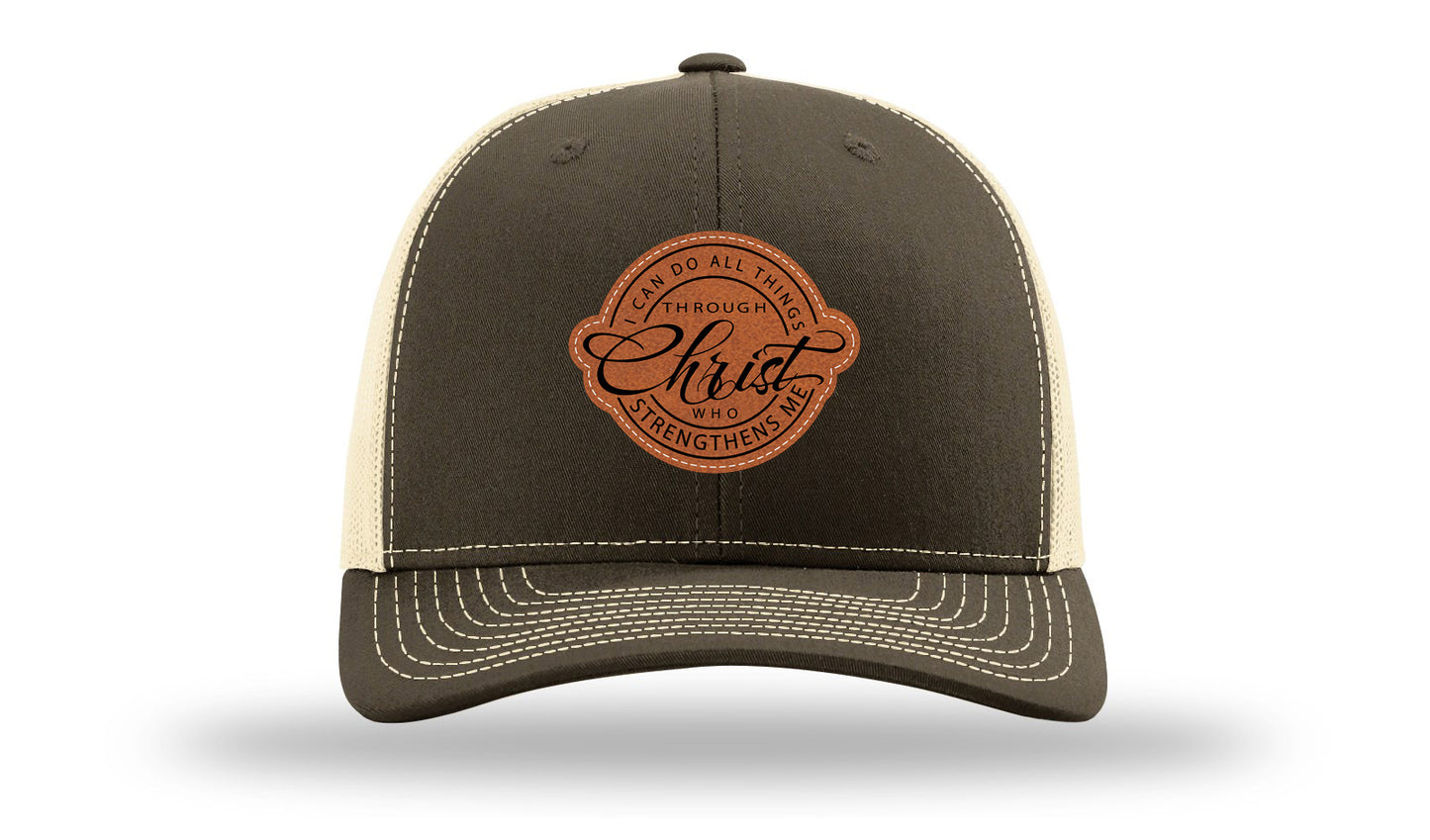I Can Do All Things Philippians 4:13 Leather Patch Richardson 112 Hat-Chocolate Chip/  Birch
