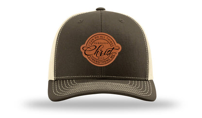 I Can Do All Things Philippians 4:13 Leather Patch Richardson 112 Hat-Chocolate Chip/  Birch