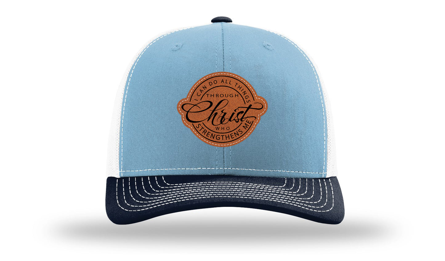 I Can Do All Things Philippians 4:13 Leather Patch Richardson 112 Hat-Columbia Blue / White / Navy