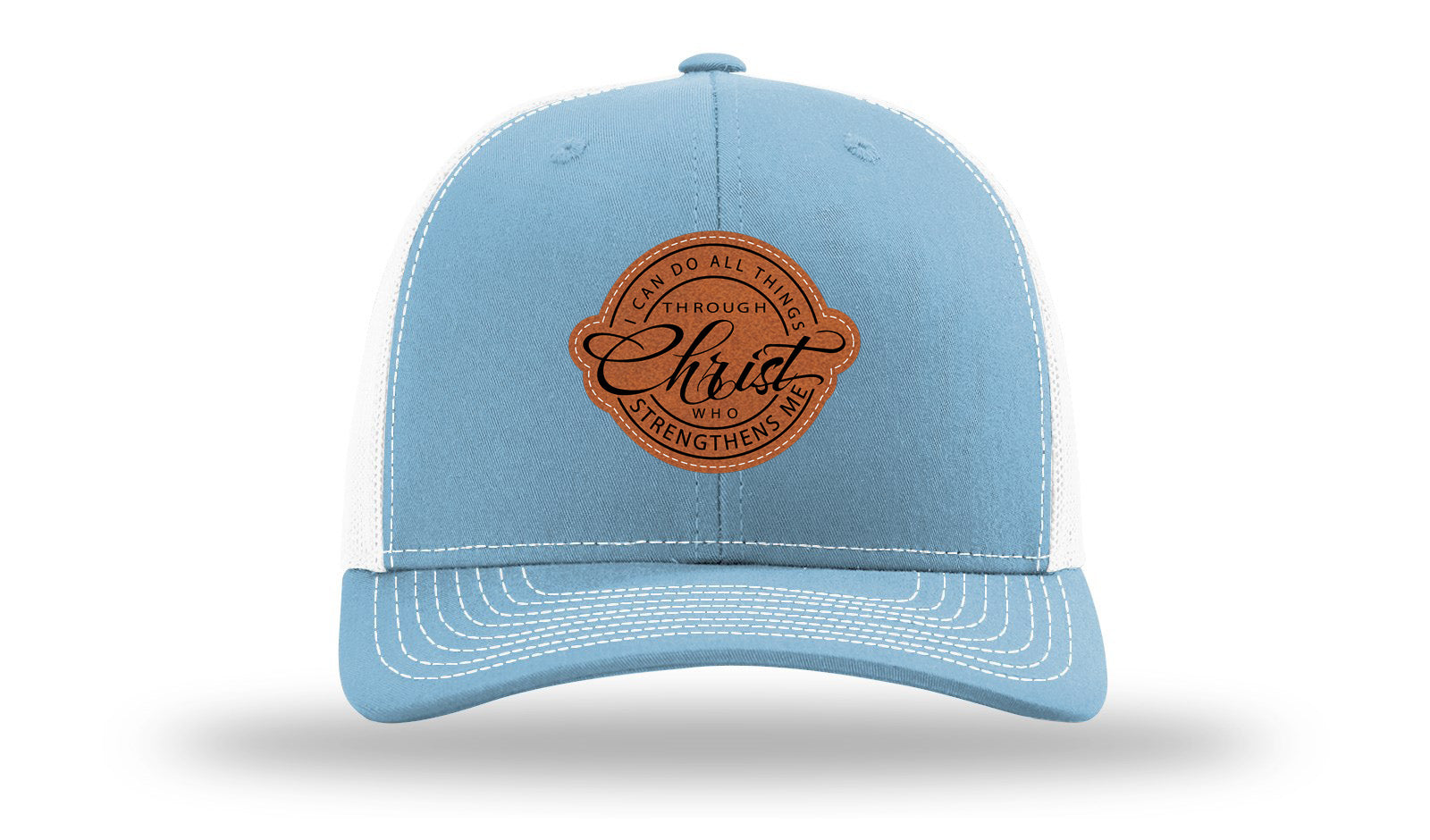 I Can Do All Things Philippians 4:13 Leather Patch Richardson 112 Hat-Columbia Blue / White