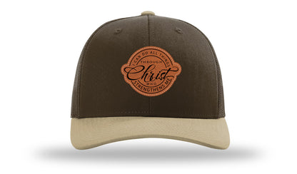 I Can Do All Things Philippians 4:13 Leather Patch Richardson 112 Hat-Brown / Khaki - CMB