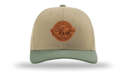 I Can Do All Things Philippians 4:13 Leather Patch Richardson 112 Hat-Khaki / Loden - CMB