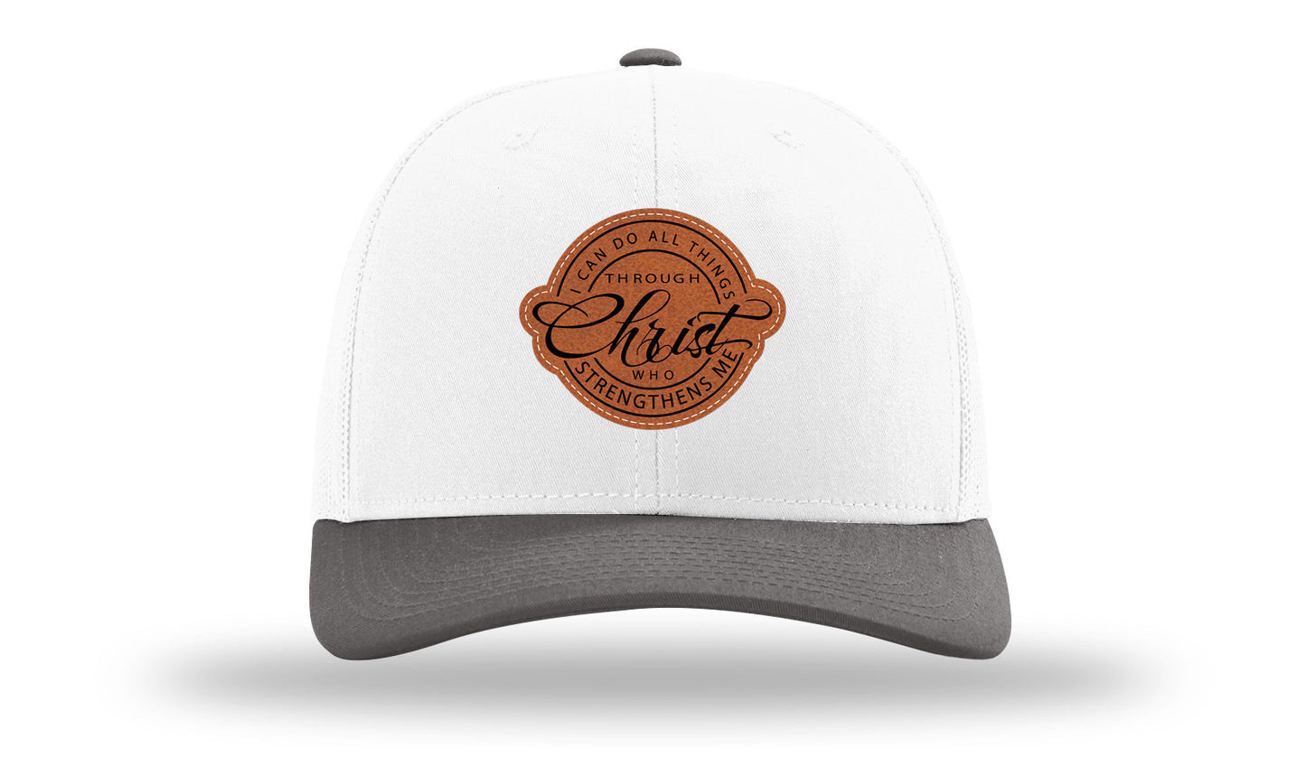 I Can Do All Things Philippians 4:13 Leather Patch Richardson 112 Hat-White / Charcaol - CMB 
