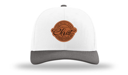 I Can Do All Things Philippians 4:13 Leather Patch Richardson 112 Hat-White / Charcaol - CMB 