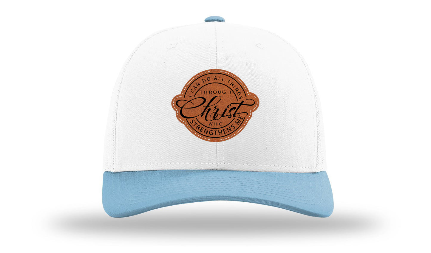 I Can Do All Things Philippians 4:13 Leather Patch Richardson 112 Hat-White /Columbia Blue - CMB