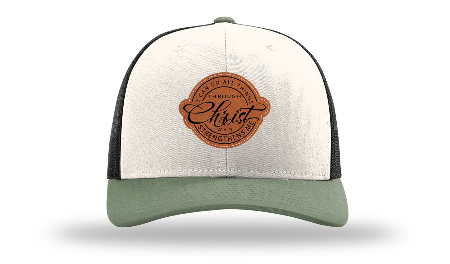 I Can Do All Things Philippians 4:13 Leather Patch Richardson 112 Hat-Cream / Black / Loden