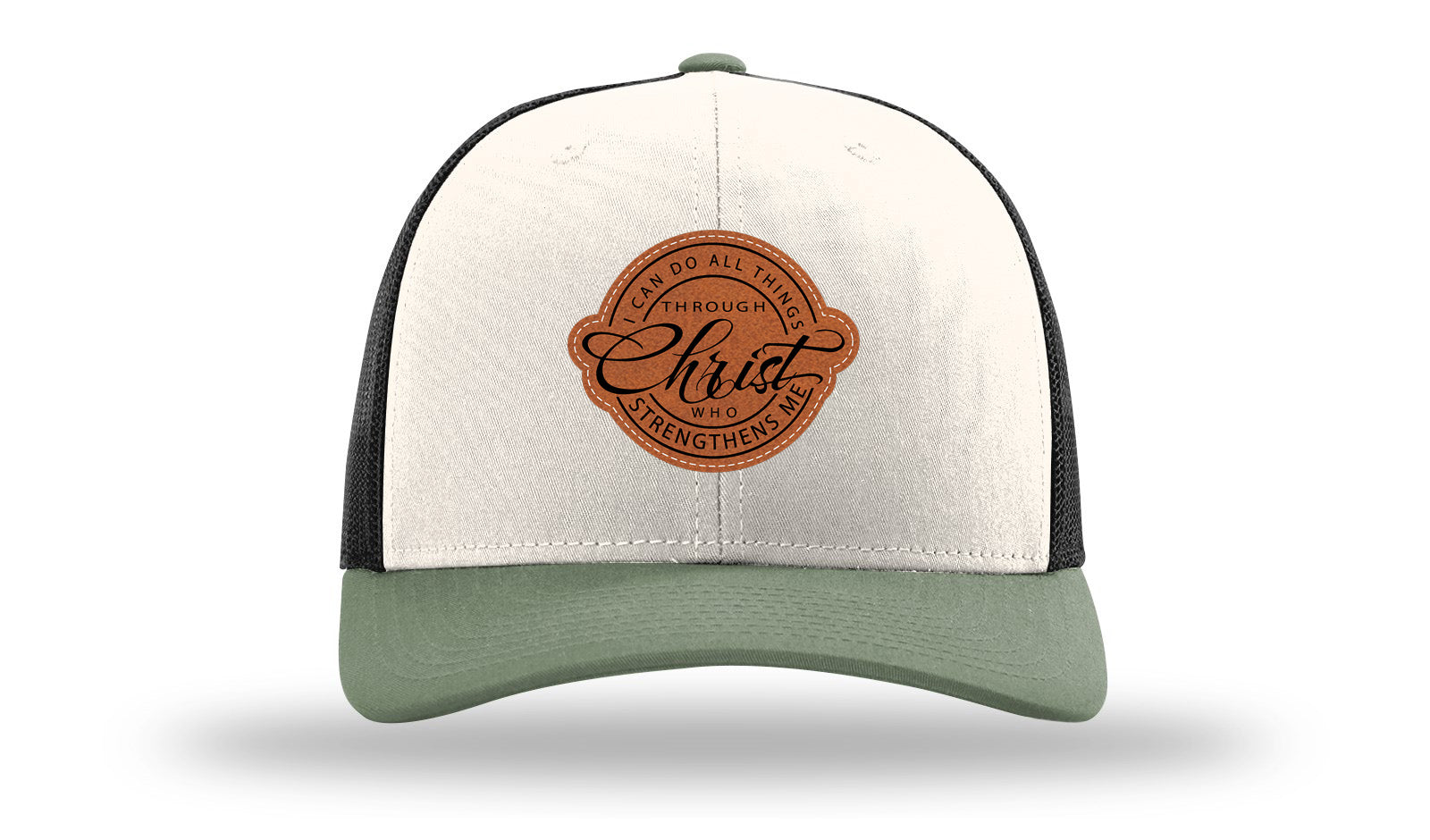 I Can Do All Things Philippians 4:13 Leather Patch Richardson 112 Hat-Cream / Black / Loden