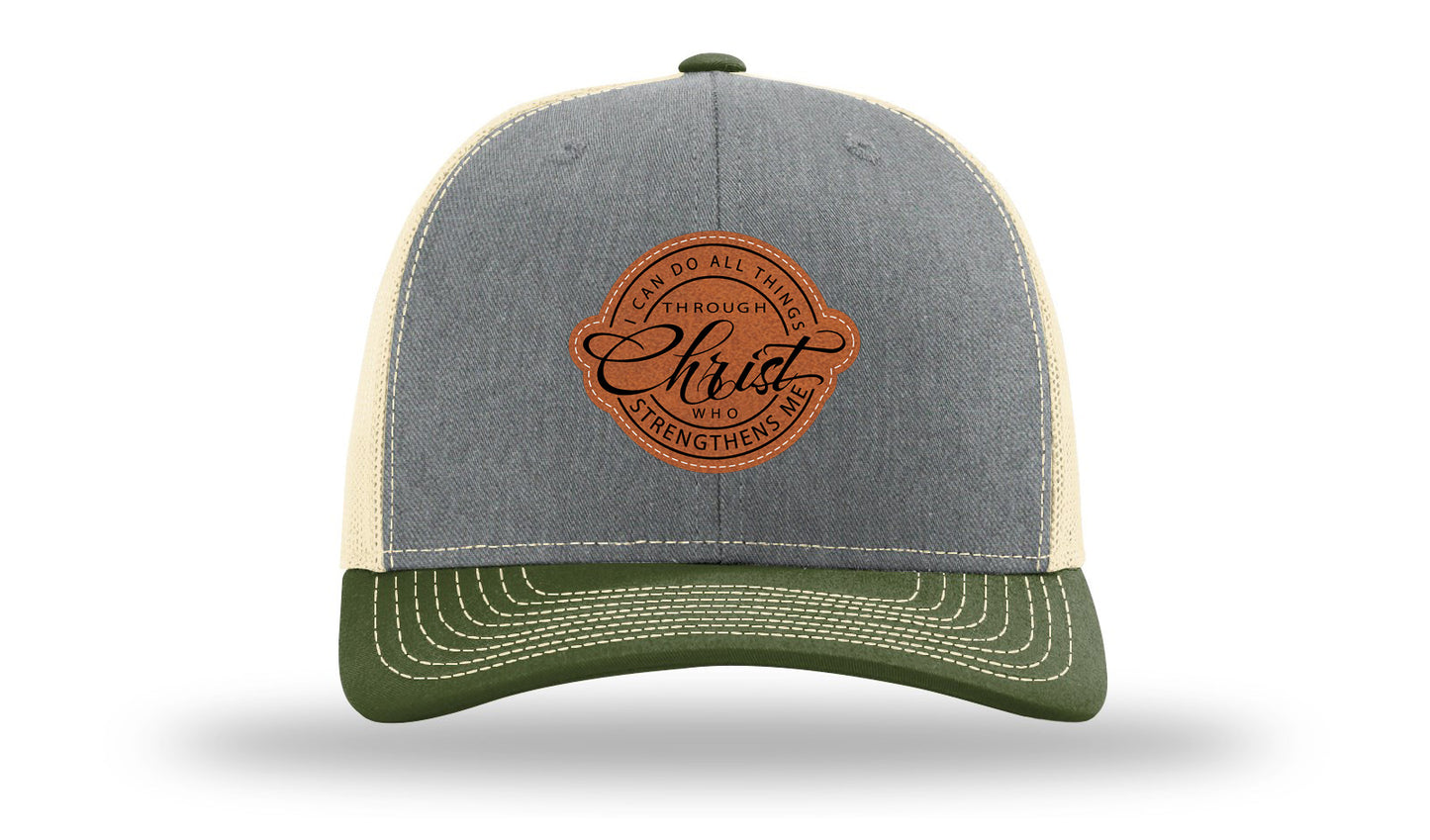I Can Do All Things Philippians 4:13 Leather Patch Richardson 112 Hat-Heather Grey / Birch / Army Olive
