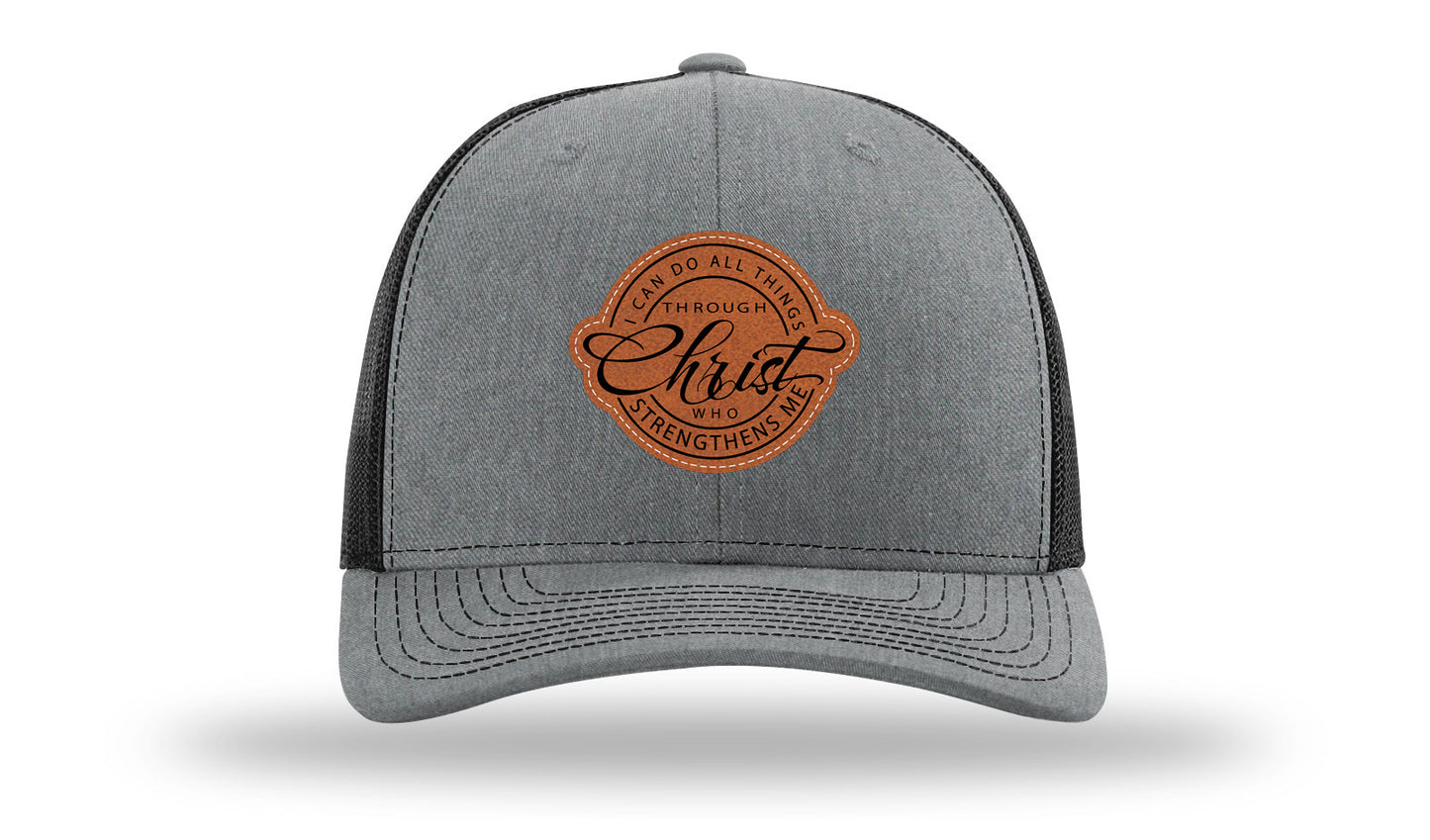 I Can Do All Things Philippians 4:13 Leather Patch Richardson 112 Hat-Heather Grey / Black