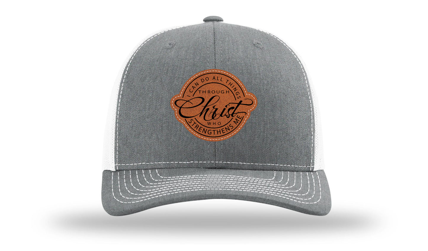 I Can Do All Things Philippians 4:13 Leather Patch Richardson 112 Hat-Heather Grey / White