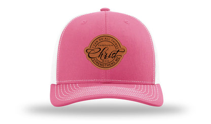 I Can Do All Things Philippians 4:13 Leather Patch Richardson 112 Hat-Hot Pink / White