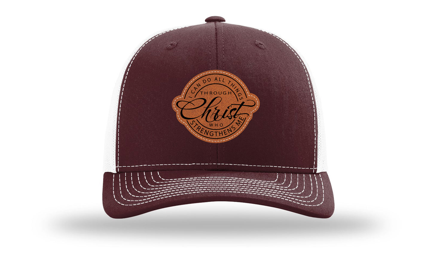 I Can Do All Things Philippians 4:13 Leather Patch Richardson 112 Hat-Maroon / White