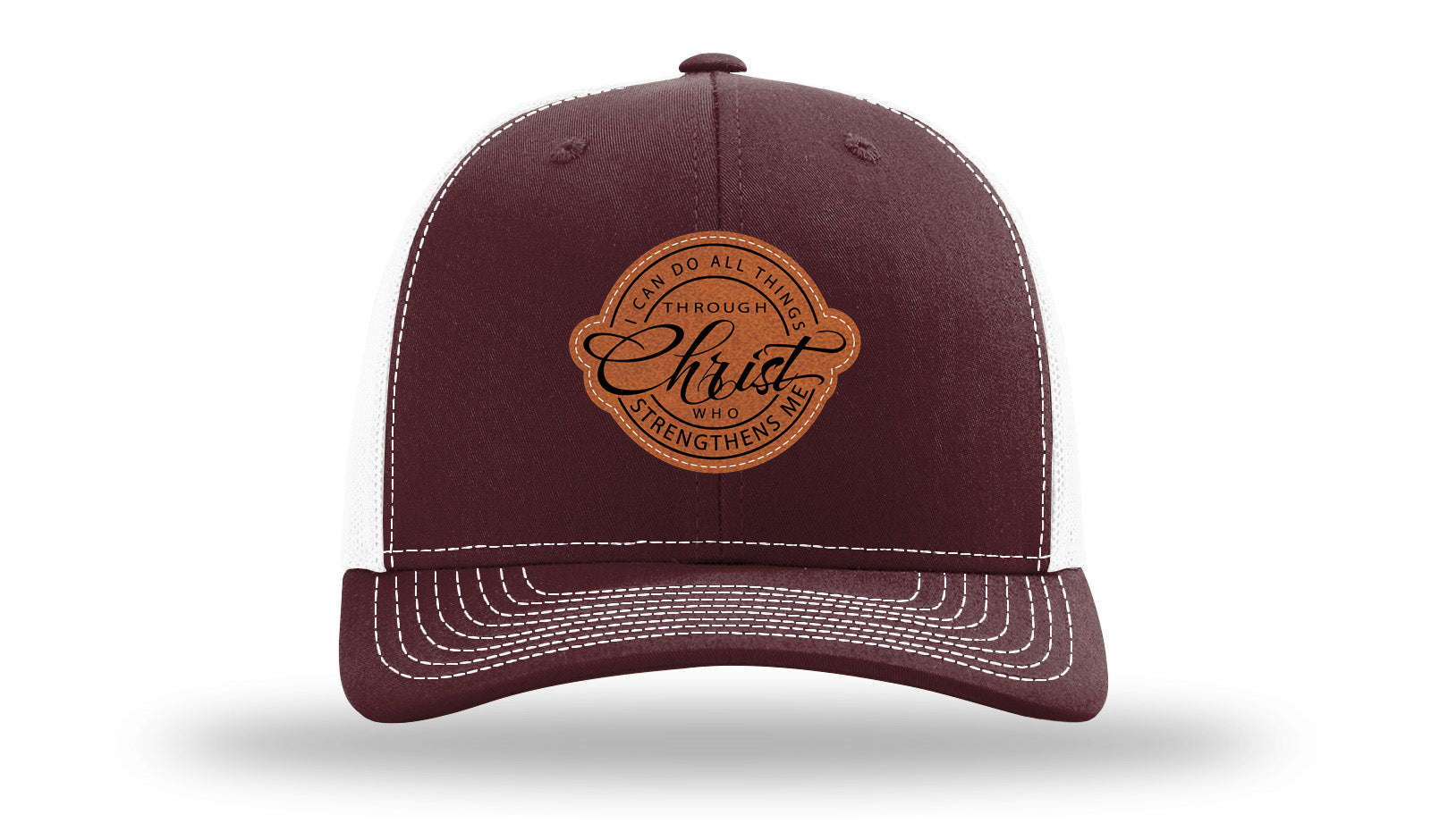 I Can Do All Things Philippians 4:13 Leather Patch Richardson 112 Hat-Maroon / White