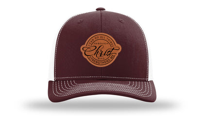 I Can Do All Things Philippians 4:13 Leather Patch Richardson 112 Hat-Maroon / White