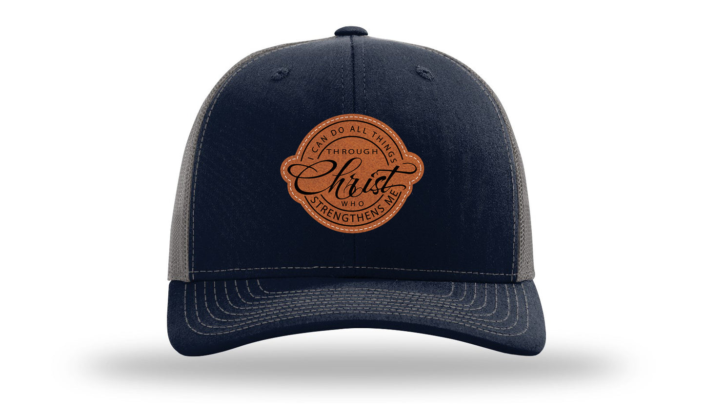 I Can Do All Things Philippians 4:13 Leather Patch Richardson 112 Hat-Navy / Charcoal