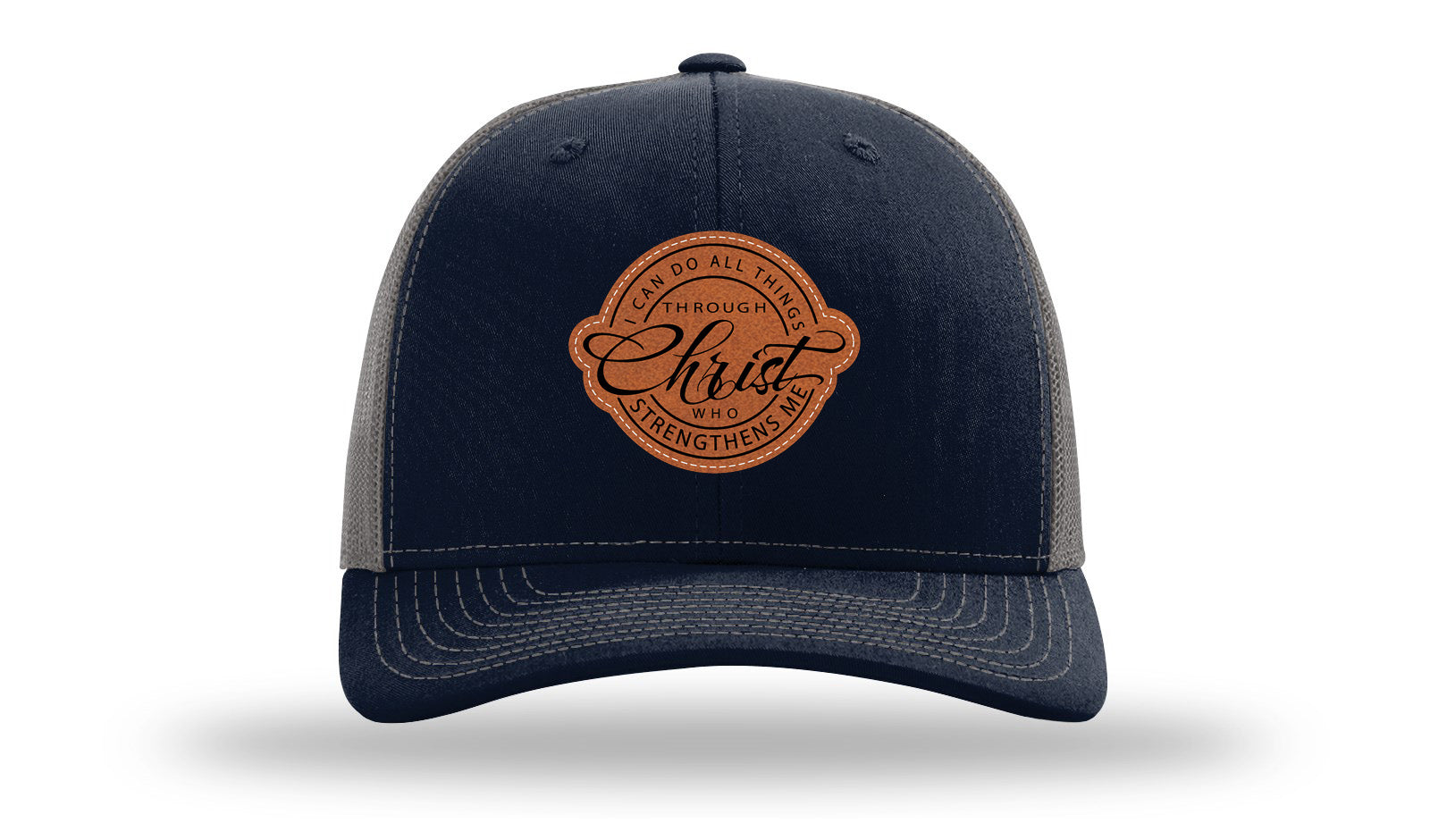 I Can Do All Things Philippians 4:13 Leather Patch Richardson 112 Hat-Navy / Charcoal