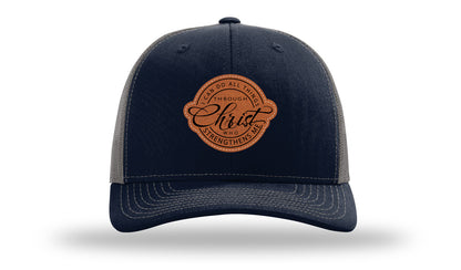 I Can Do All Things Philippians 4:13 Leather Patch Richardson 112 Hat-Navy / Charcoal
