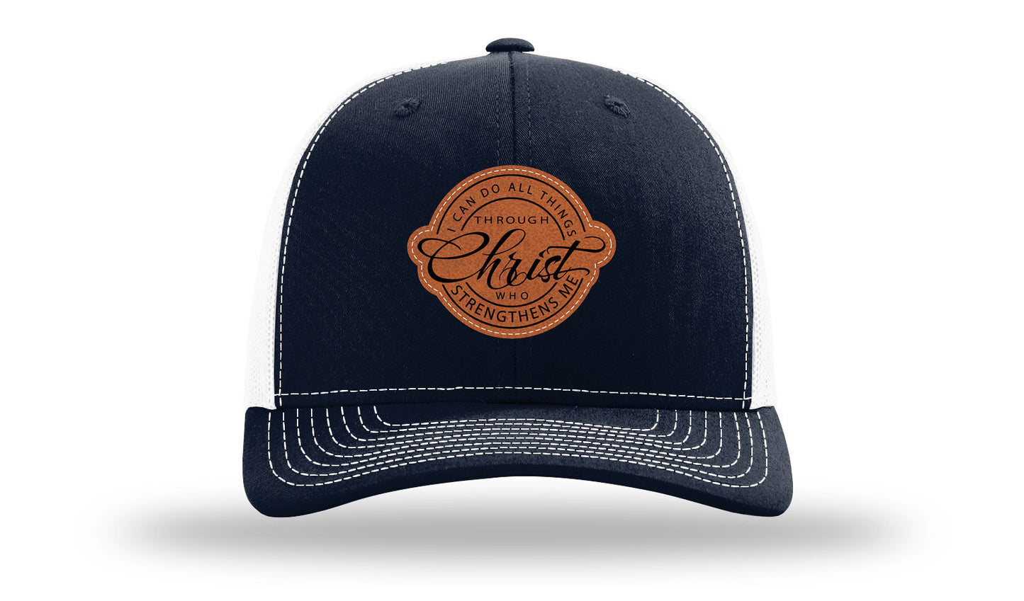 I Can Do All Things Philippians 4:13 Leather Patch Richardson 112 Hat-Navy / White