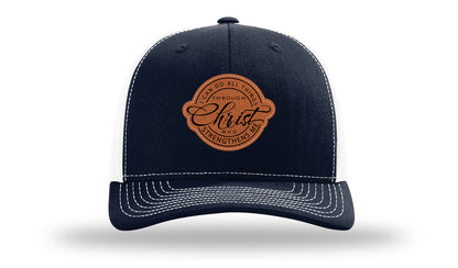 I Can Do All Things Philippians 4:13 Leather Patch Richardson 112 Hat-Navy / White