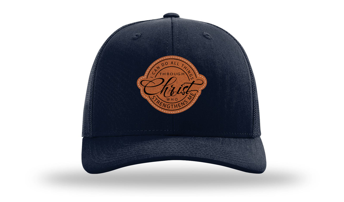 I Can Do All Things Philippians 4:13 Leather Patch Richardson 112 Hat-Navy