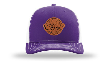 I Can Do All Things Philippians 4:13 Leather Patch Richardson 112 Hat-Purple / White