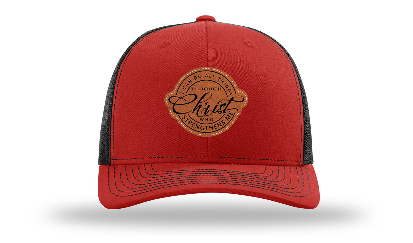 I Can Do All Things Philippians 4:13 Leather Patch Richardson 112 Hat-Red / Black