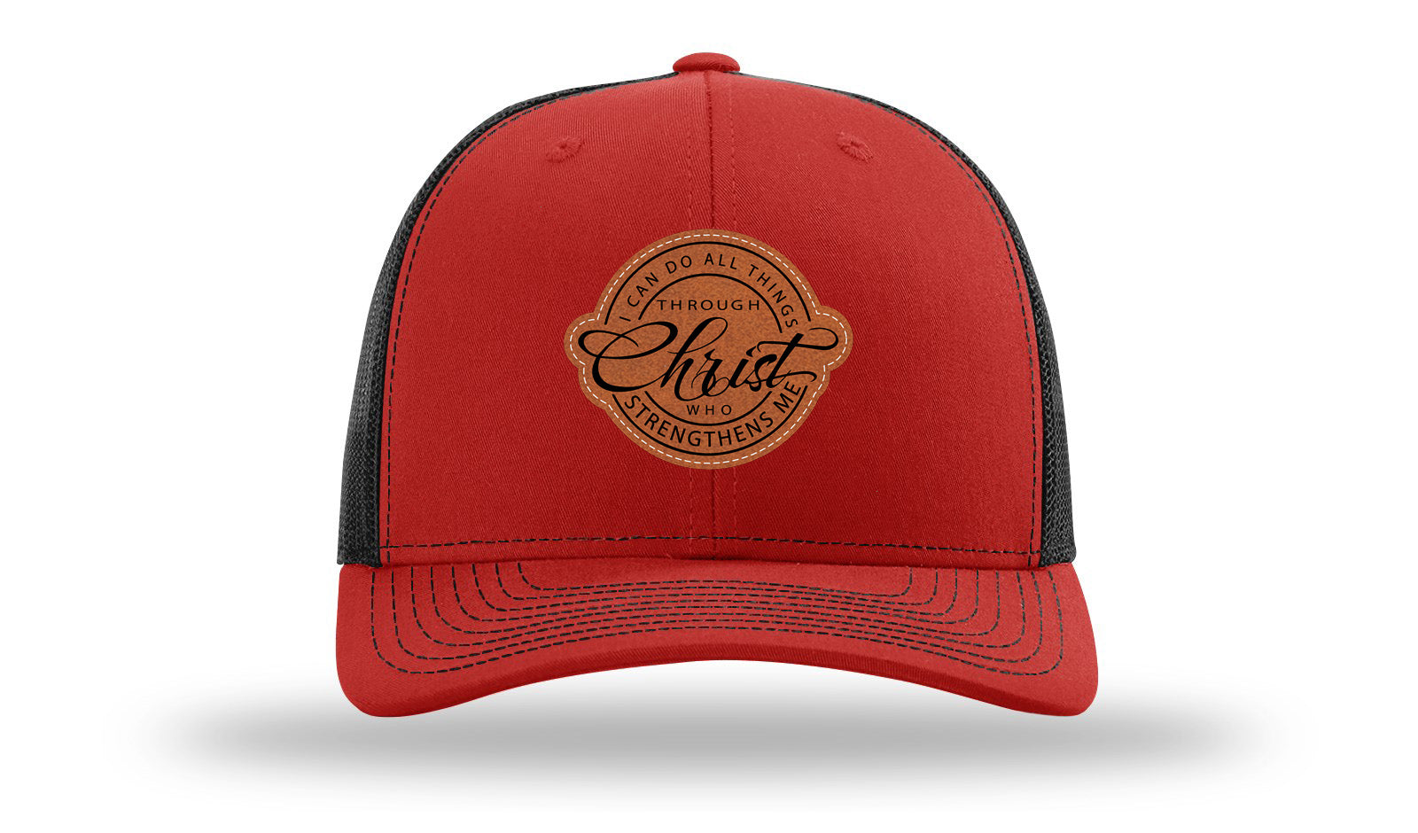 I Can Do All Things Philippians 4:13 Leather Patch Richardson 112 Hat-Red / Black