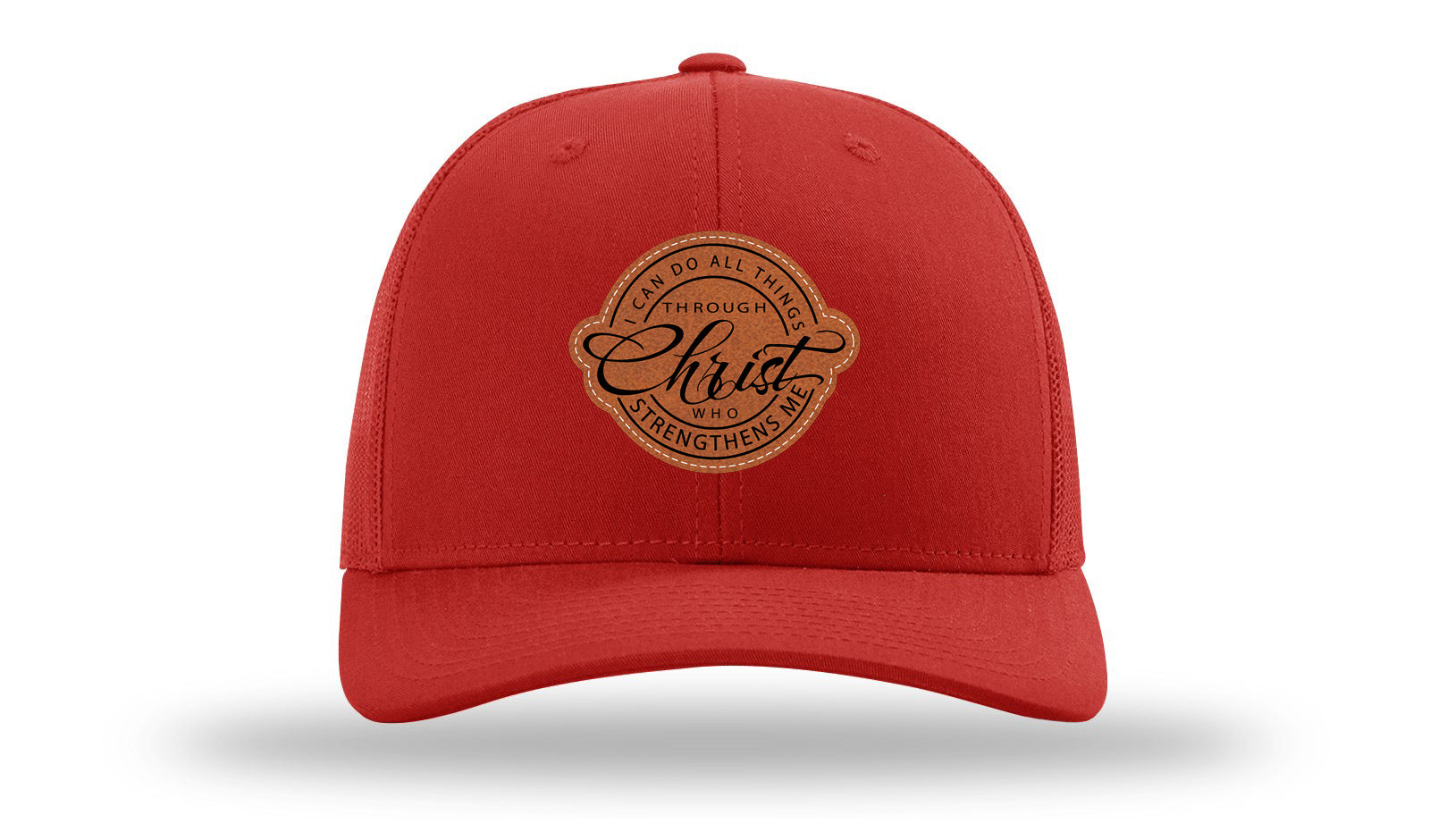 I Can Do All Things Philippians 4:13 Leather Patch Richardson 112 Hat-Red