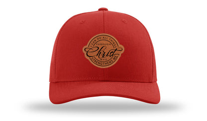 I Can Do All Things Philippians 4:13 Leather Patch Richardson 112 Hat-Red